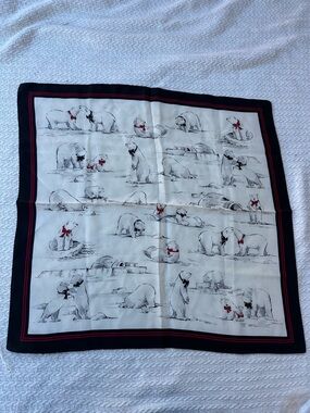 Vintage Talbots Cream and Navy Silk Scarf with Red Stripe Accents